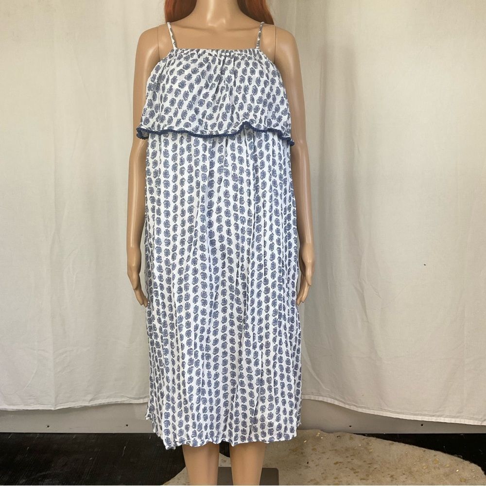 Polo Ralph Lauren white blue paisley print ruffle midi flowy dress plus size 16 - Picture 6 of 13